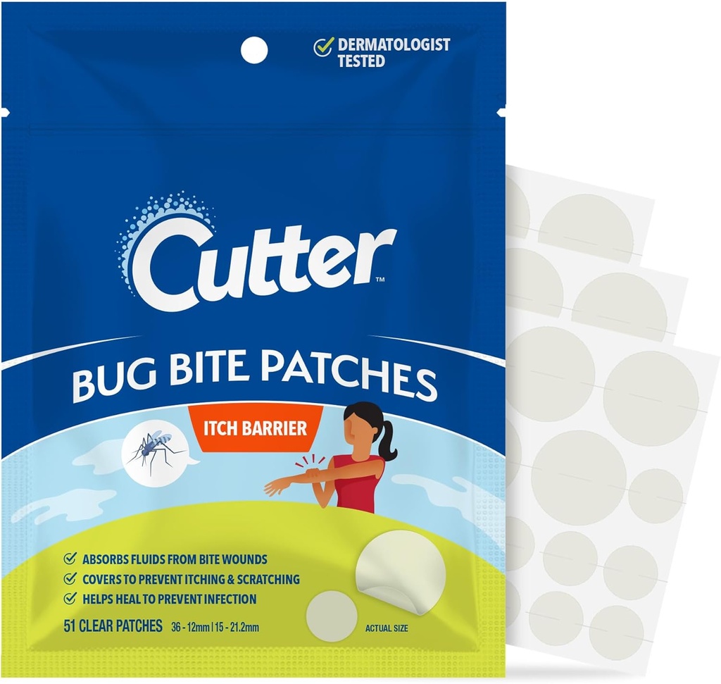 Cutter Bug Bite Patchs Kutitus Relief Hydrocolloid Patchs lapsille ja aikuisille, Absorbs nesteet, auttaa paranemista, ehkäisee raapimista, Mosquito Itch Relief, Hydrokortisoni & Imutyökalu Vaihtoehto, 51