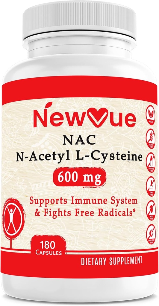 N-asetyyli-L-kysteiini (NAC) 600 mg, 180 kapselia - ei-GMO, gluteeniton