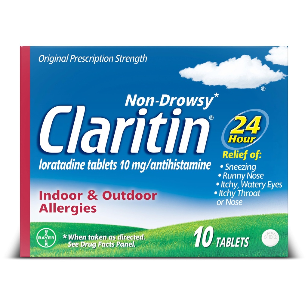 Claritin 24 HR Non Drowsy Allergialääkkeet, Loratadine antihistamiinitabletit, 10 Ct