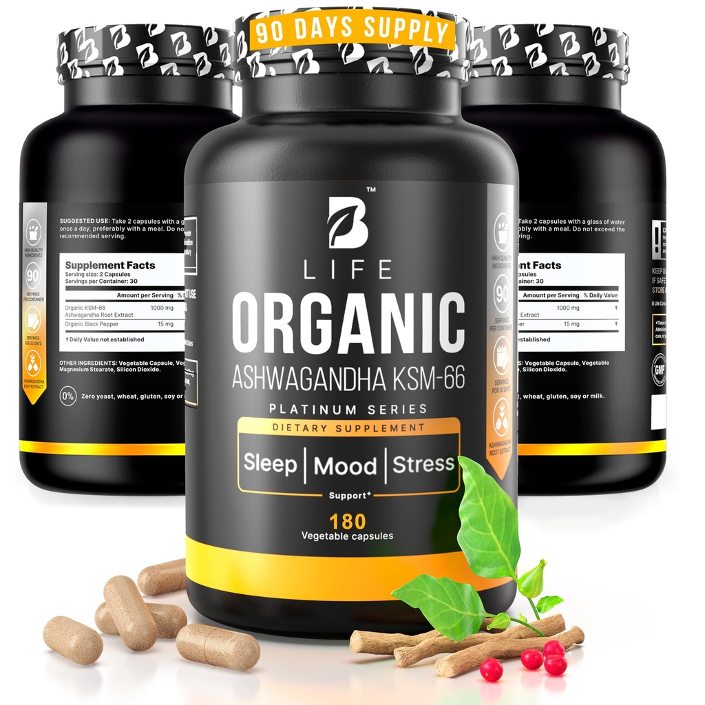 Luomu Ashwagandha KSM-66 1000 mg lisäravinteet 