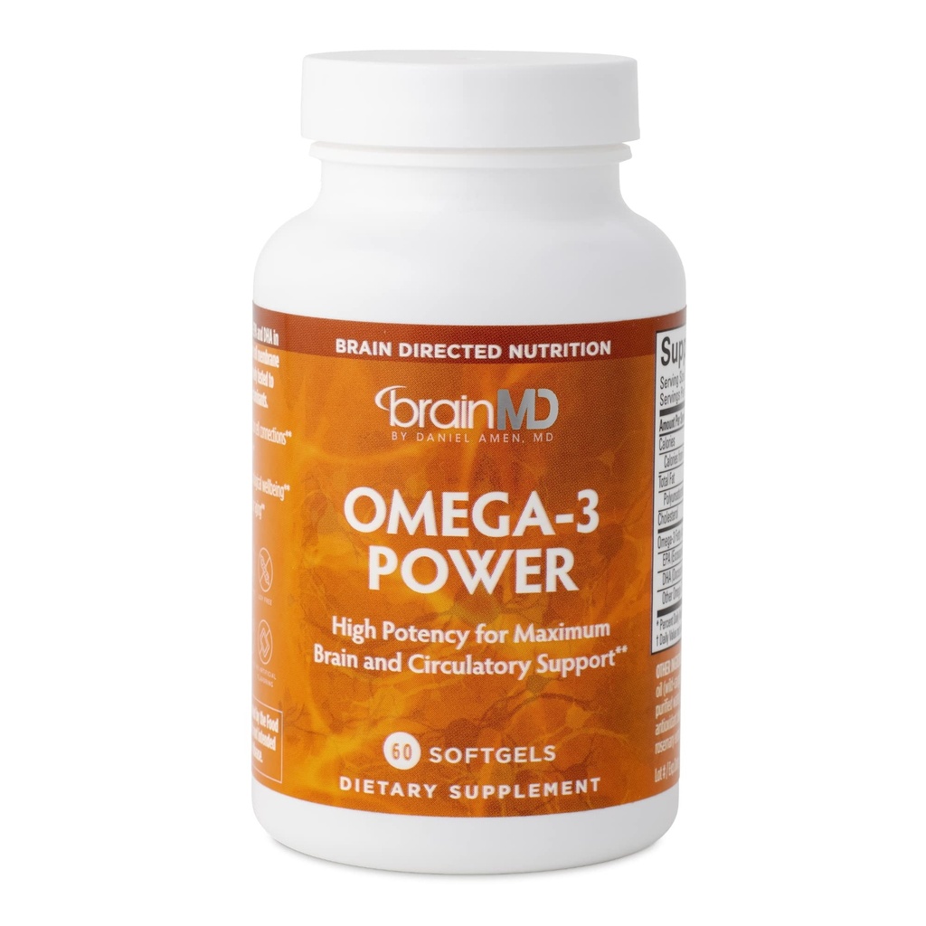 BRAINMD Dr Amen Omega-3 Power - 60 kapselia - Joint & Immunosupport Supplement - Sisältää DHA & EPA - Gluteeniton - 30 tarjoilua