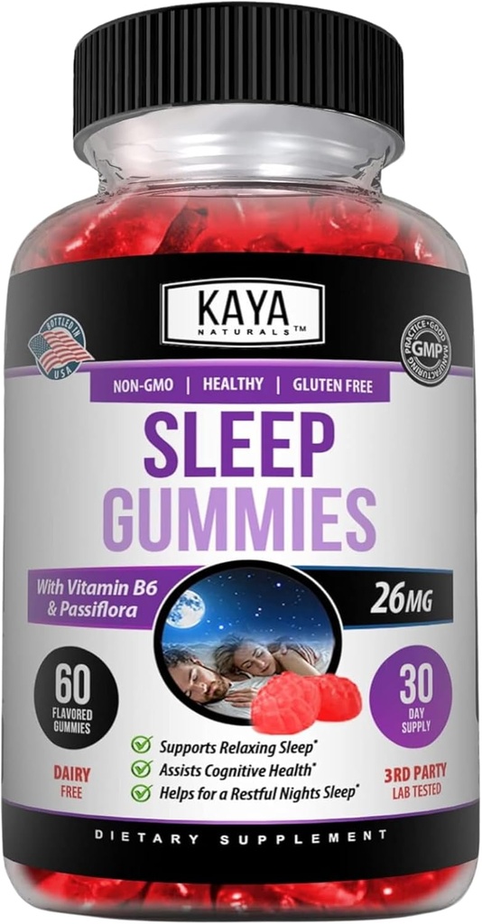 Kaya Naturals Melatoniini Gummies (26 mg) Terveys täydentää ja uni apua aikuisille, auttaa sinua putoaa nukkua luonnollisesti, B6-vitamiinia Gummies - 60 Gummy Vitamiineja naisille ja miehille - 30 päivän tarjonta