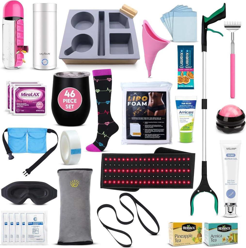 Ultimate Tummy Tuck Recovery Kit med Scar Care Red Light Therapy Wrap - Premium Post-Op Supplies och måste ha Essentials för Mamma Makeover | Abdominoplasty