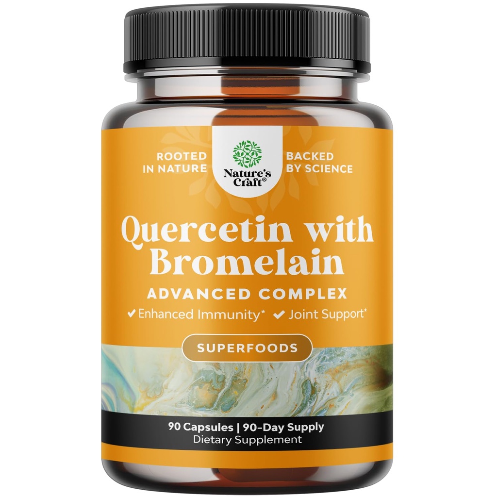 Pure Quercetin med Bromelain Supplement för Immune Aid - High Potent Quercetin 500mg Capsules med Bromelain för Immune Support & Breathing - Nutritional Respiratory Supplement - 90 Ct