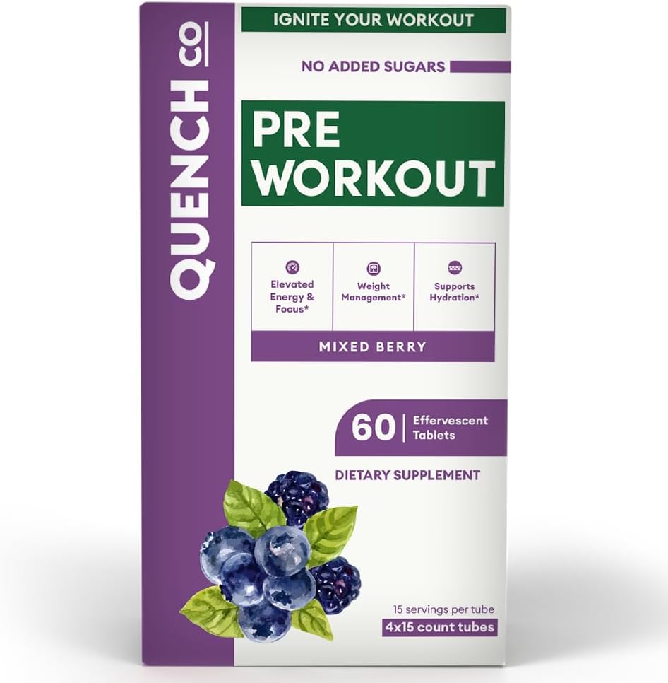 Quinch Pre Treenout for Men & Women Effervescent Tabletit - Tehostaa energiaa & keskittyä L-arginiini, luonnollinen kofeiini - tukee painonhallinta & nesteytys - Vegan, Keto, soija-free 60 kreivi