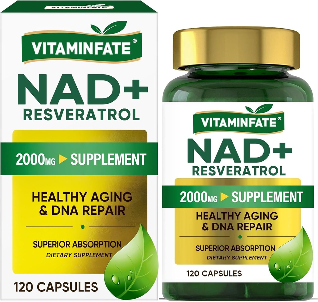 NAD + Supplement 2000 mg - 120 kapslar True NAD + & Resveratrol, NMN Alternative stöder anti-aging, cellulär energi och reparation, metabolism och hjärnboost för män och kvinnor