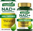 NAD+ Supplement 2000 mg - 120 kapselia True NAD+ & Resveratrol, NMN Vaihtoehtoiset tuet anti-aging, solun energia & korjaus, aineenvaihdunta & aivojen Boost miehille & naisille