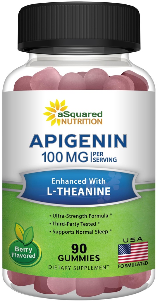 Apigenin 100mg kanssa L-Theanine 100mg Gummies - Apigenin täydentää sleep - Natural Extract Gummy Vaihtoehto kapselit, pillerit, jauhe & tee - 2 per tarjoilu