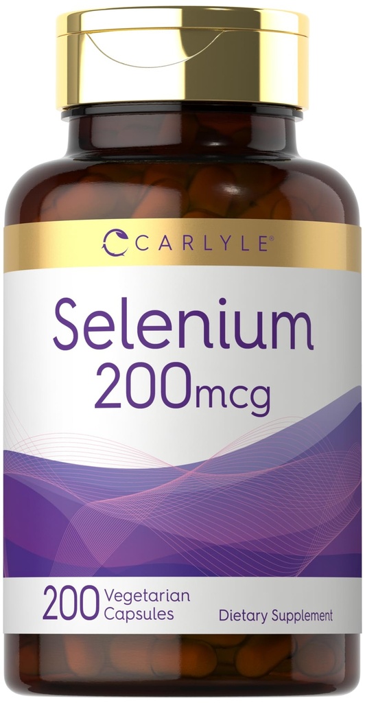 Carlyle Yeast Free Selenium 200 mcg | 200 kapslar | L-Selenomethionine Essential Mineral | Vegetarisk, icke-GMO & Gluten fri tillägg