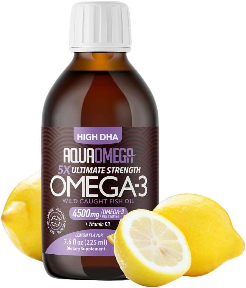 5X Lopullinen vahvuus Omega 3 Fish Oil Liquid, Fish Oil lisäravinteet korkea DHA ja EPA Omega3 rasvahapot, Korkea Potency Omega 3 D-vitamiini, 7.60 floz, Lemon Flavor