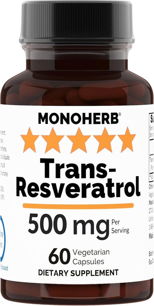 Trans Resveratrol 500 mg - 60 Veg kapslar | 250 mg per kapsel - Serverar storlek 2 kapslar: 500 mg - 30 portioner