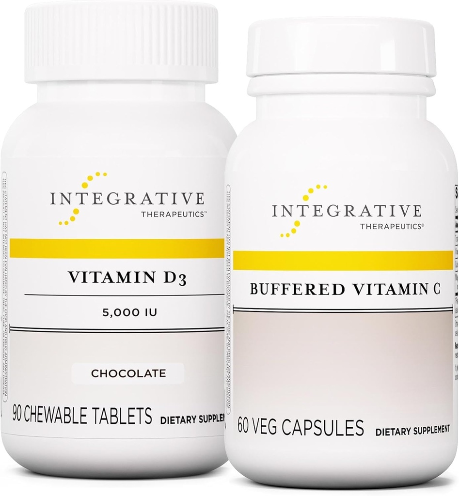 Integratiivinen Therapeutics Bundle with Buffed C-vitamiini 1 000 mg, 60 kapselia & D3-vitamiini 125 mikrog, 90 purutablettia - puskuroitu C-vitamiini antioksidanttien tukeen* - D3-vitamiini tukee terveyttä