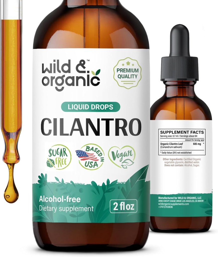 Wild & Organic Cilantro Drops - Detox Cleanse med flytande Cilantro Supplement - Coriander Leaf Extract Tincture - Vegan, Sugar & Alkoholfri - 2 fl oz
