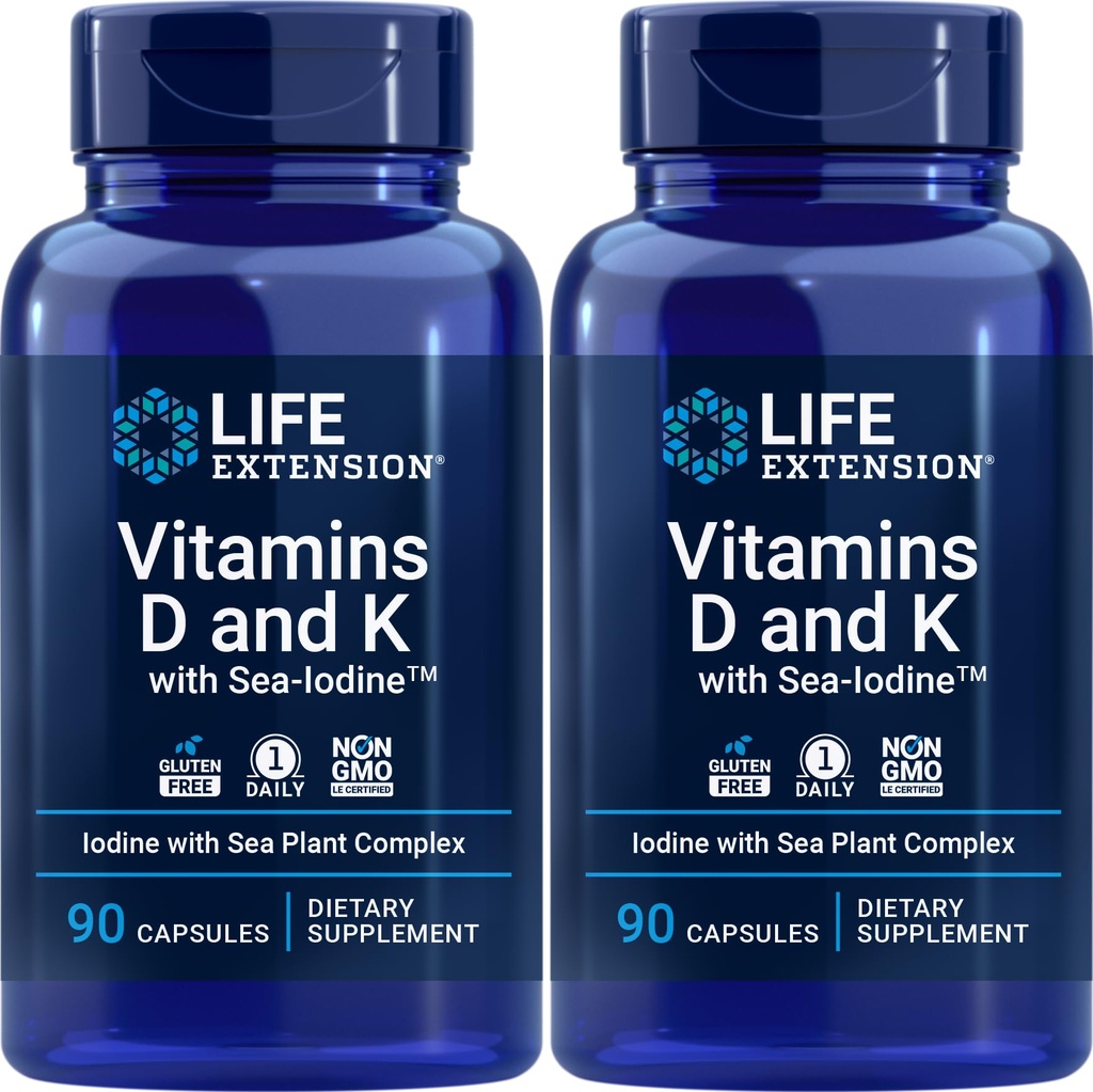 Life Extension D- ja K-vitamiinit merijodilla, 90 kapselia