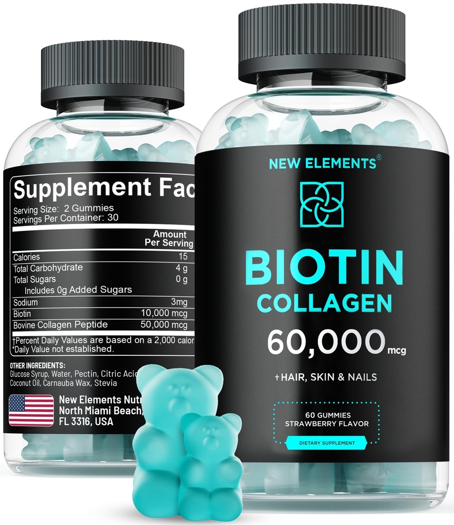 Biotin & Collagen Peptides Gummies - 50,000mcg Collagen + 10,000mcg Biotiini ...
