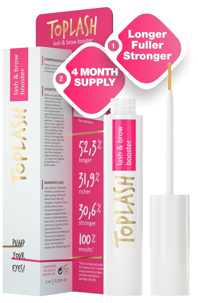 TOPLASH silmäripsien kasvuseerumi - Innovatiivinen Formula pidemmälle, Thicker, Fuller Brows & Laches - luonnollinen, julma ja hypoallergenic - 0.10 fl.oz.