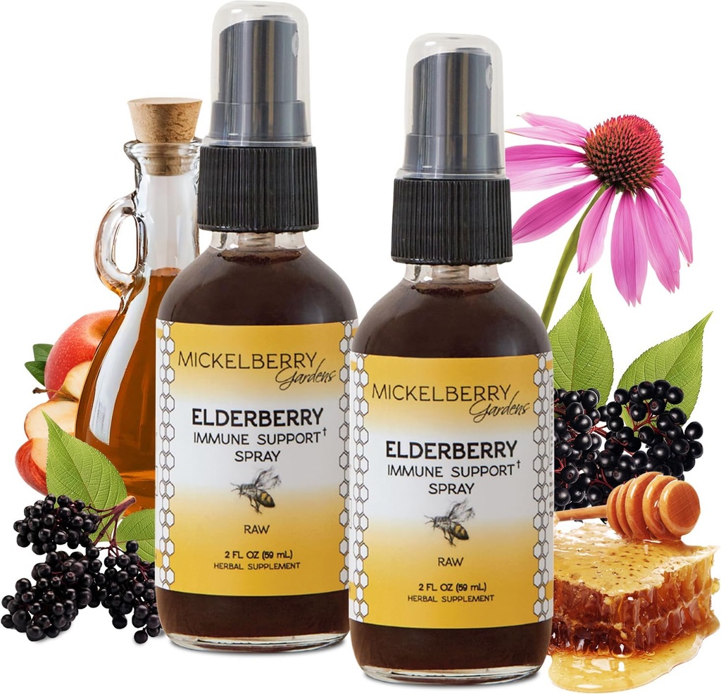 Mickelberry Gardens Elderberry Honey Propolis Throat Spray - Natural Immune Support och Throat Coat för barn och vuxna, 2 Ounces (Pack of 2)