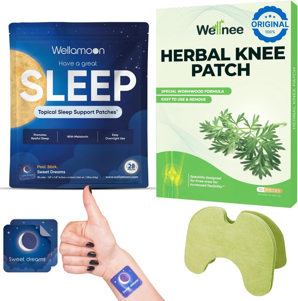 Wellnee & Wellness Pack: Herbal Knee Comfort Patches (10 Count) & Natural Sleep Support Patchs (28 Count)