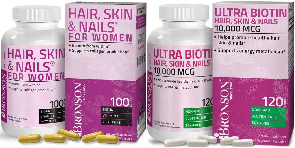 Bronson hiukset, iho & kynnet Biotiini Extra Strength vitamiini täydentää naisille + Ultra Biotin 10 000 Mcg