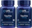 Life Extension Tauriini, Pure Tauriini Aminohappo täydentää, sydän, maksa ja aivot terveys, pitkäikäisyys, Lihas ja liikunta, 1000 mg annos, ei-GMO, Gluteenittomat - Two Pack - 90 kasvissyöjä kapselit x 2