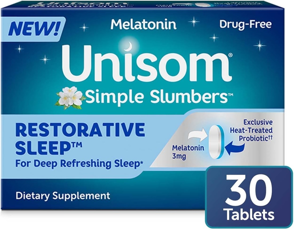 Unisom Yksinkertainen unet Restorative unitabletteja 30 count, Melatoniini 3mg