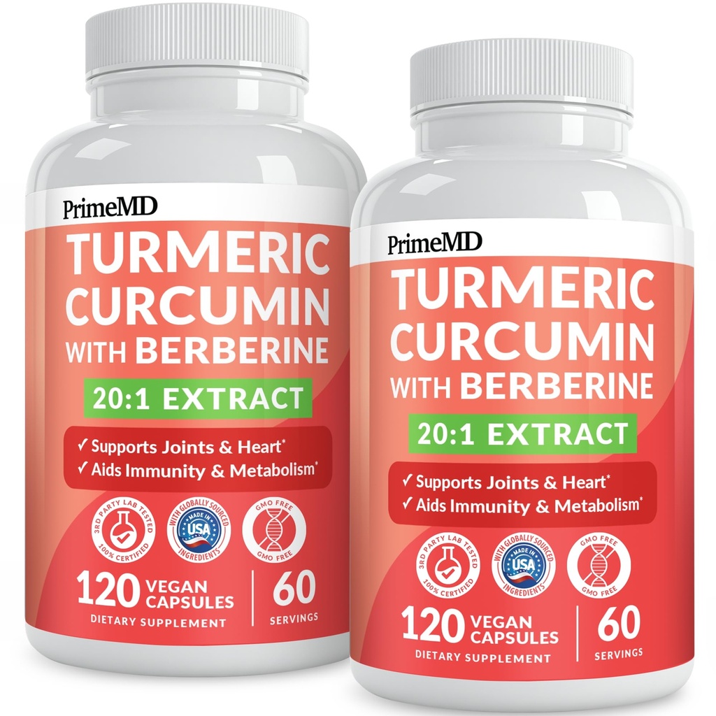 5-in-1 Organic Turmeric Curcumin Supplement (4210 mg) kanssa Berberine, Ceylon Cinnamon Bioperine ja inkivääri lisäravinteet Joint, Heart, Gut, & Metabolic Support (120 ct) (Pakkaus 2)