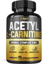 5in1 Acetyl L-Carnitine Complex Capsules - 2600mg Daily - Body, Brain & Immune Health Support - Kombinerat Alpha Lipoic Acid, Green Tea, Green Coffee Bean & Raspberry Ketones - 90 grejer för 3 månader