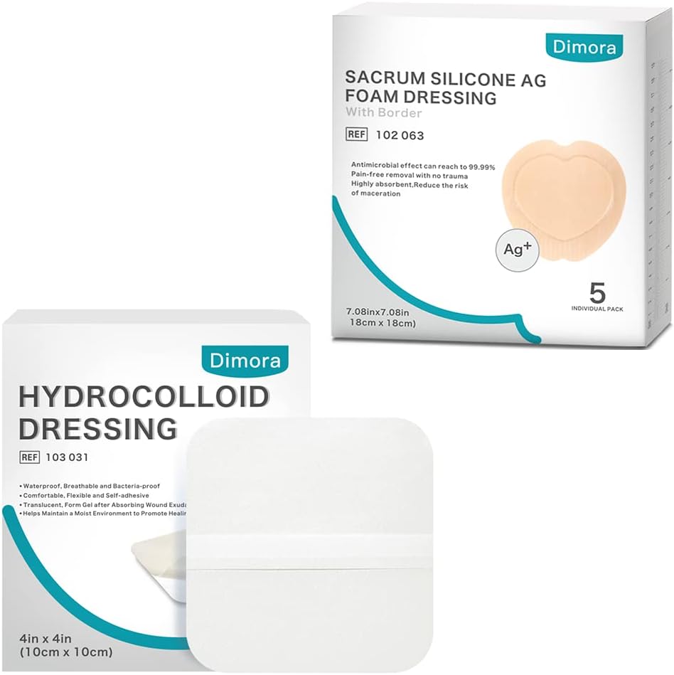 Hydrocolloid Wound pukeutuminen, 10 pakkaus Ultra ohut 4" x 4" + Ag Silver Sacrum Foam Wound pukeutuminen Bandges Silicone Adhesive Border 7"x7"