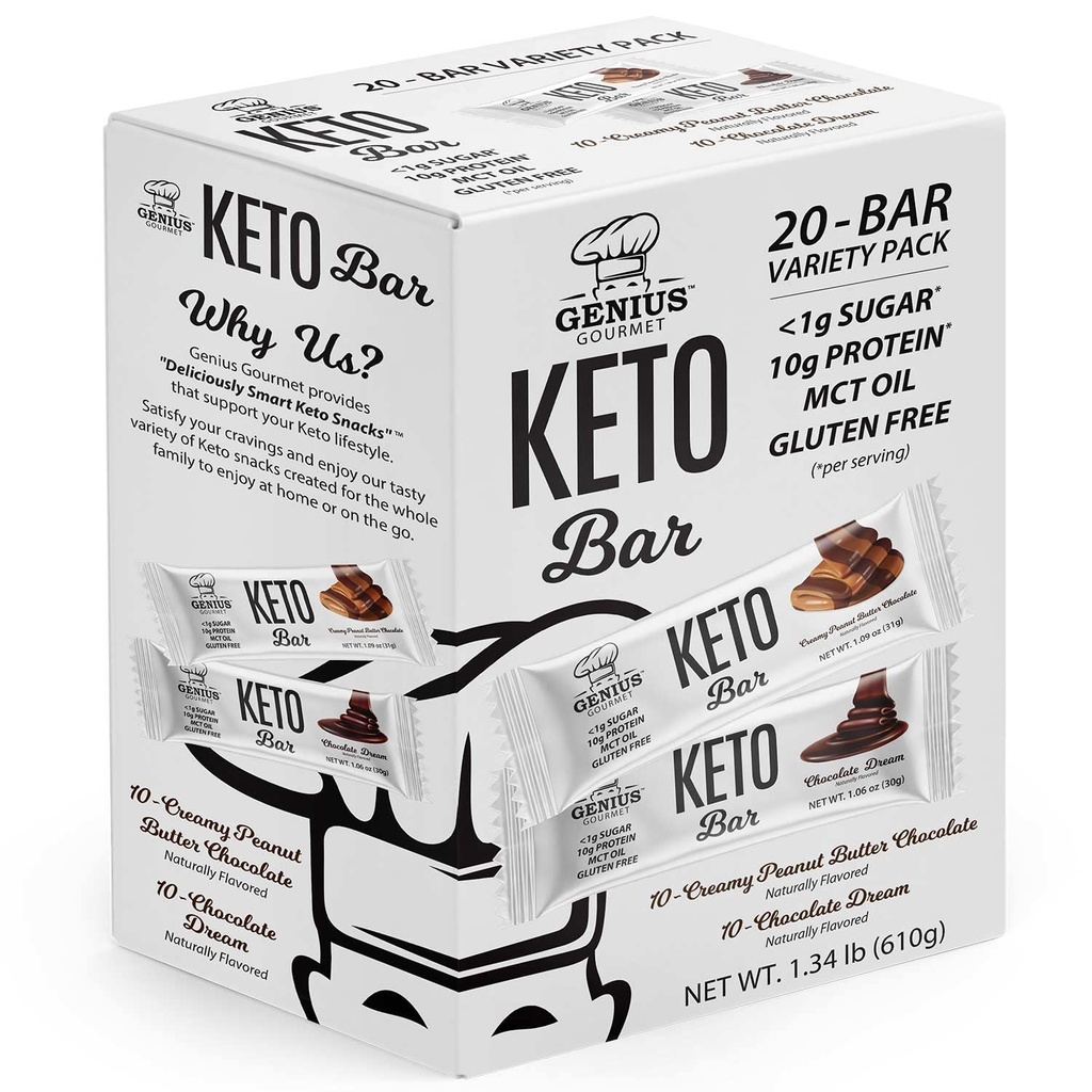 Nero Gourmet Gluteeniton Keto Protein Bar, Suklaa Keto Bars, Premium MCTs, Low Carb, Low Sugar (Variety Pack, 20 Count (Pakkaus 1))