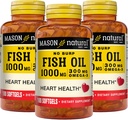 Mason Natural No Burp Fish Oil 1000 mg Omega,3 300 mg, tukee normaali sydän terveys, 100 Softgels (paketti 3)
