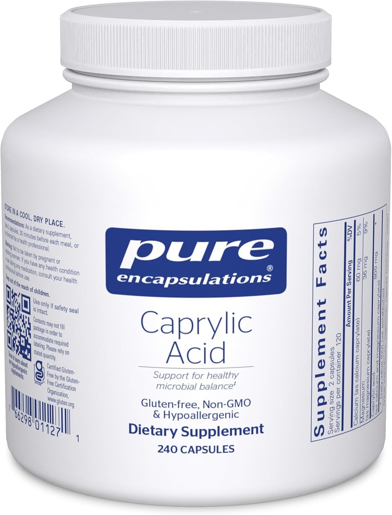 Rena inkapslingar Caprylic Acid | Tillägg för gut och Digestive Health, GI Balance, Gastrointestinal Support och Intestinal Health * 240 kapslar
