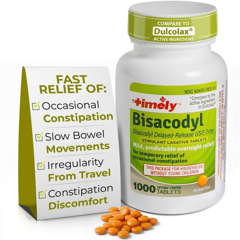 Tidslaxativ bisacodyl 5mg tabletter - Stimulanta laxermedel för förstoppning snabbt agerande och gentle - Övernattning förstoppning av vuxna -1000 tabletter