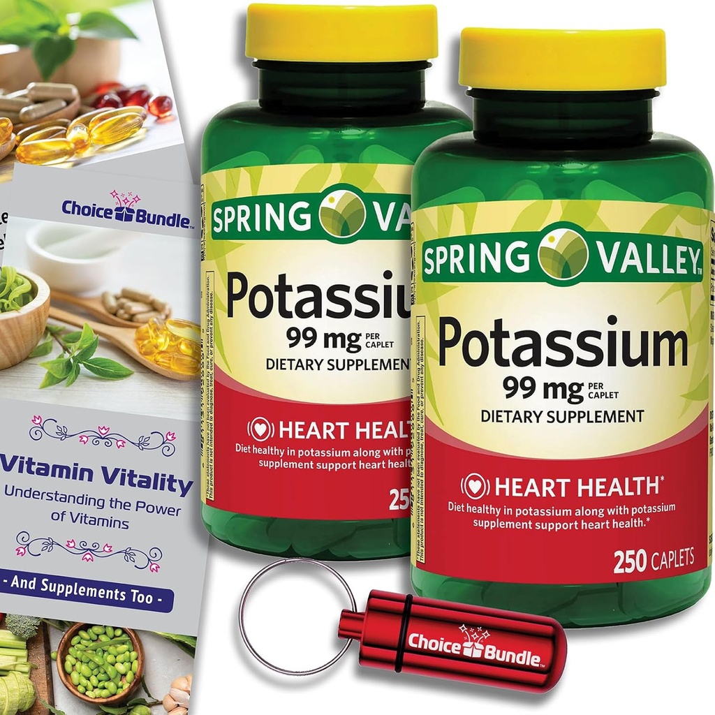 Valitse Bundle Spring Valley Kalium Heart Health Ravintolisä Caplets 99 mg 250 CT 2 pk (500 yhteensä) + ...