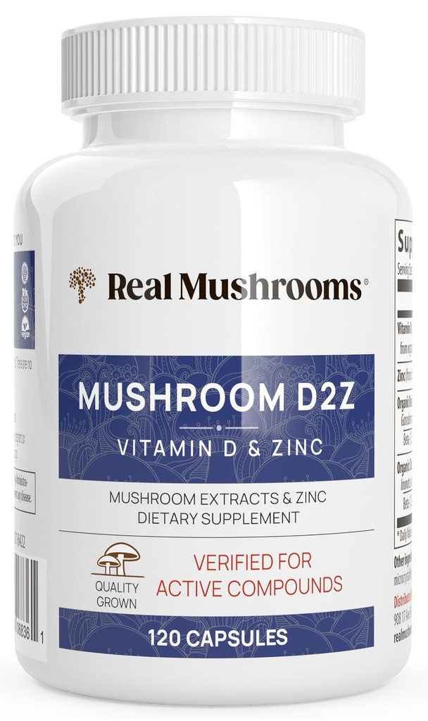 Real Sienet Sinkki ja D2-vitamiini kapselit Luomu Chaga ja Reishi Sieni uutteet ... vitamiineja yleistä hyvinvointia tukea ... Vegaani, ei-GMO, Gluteenittomat ... 120 Count Sieni täydentää