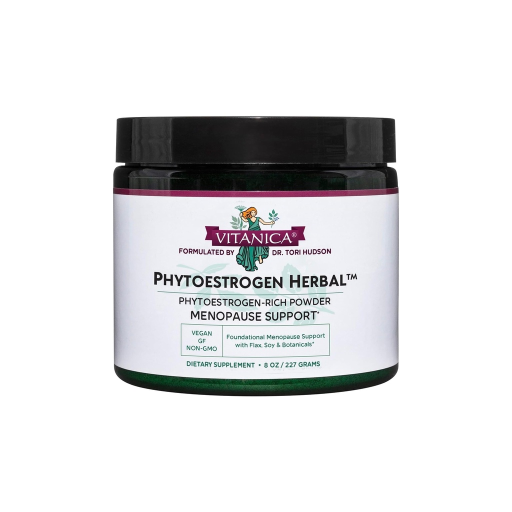 Vitanica Phytoestrogeeni Kasviperäisten ei-GMO PMS, Menopause Relief täydentää naisille, Hormonitasapaino, yöhietteet & kuuma Flash Relief, Soy Isoflavones, Vegan, jauhe 8 Oz (Phytoestrogeeni kasviperäistä)