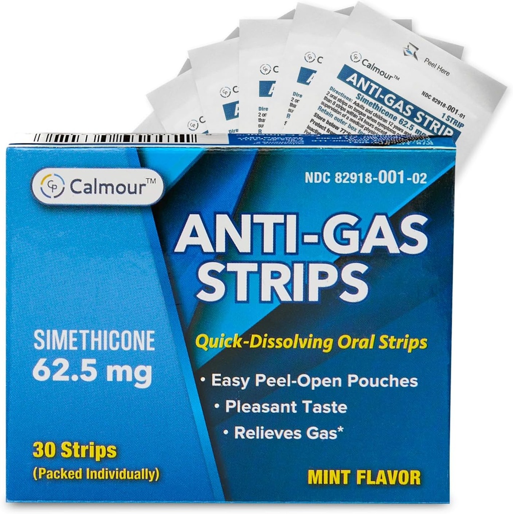 Anti Gas Relief 30 Strips | Mint Flavor Oral Dissolvable Anti Bloating Relief Strips | Rapid Gas Relief för vuxna | Effektiv Bloating Relief för kvinnor | Simethicone Anti Bloating för kvinnor