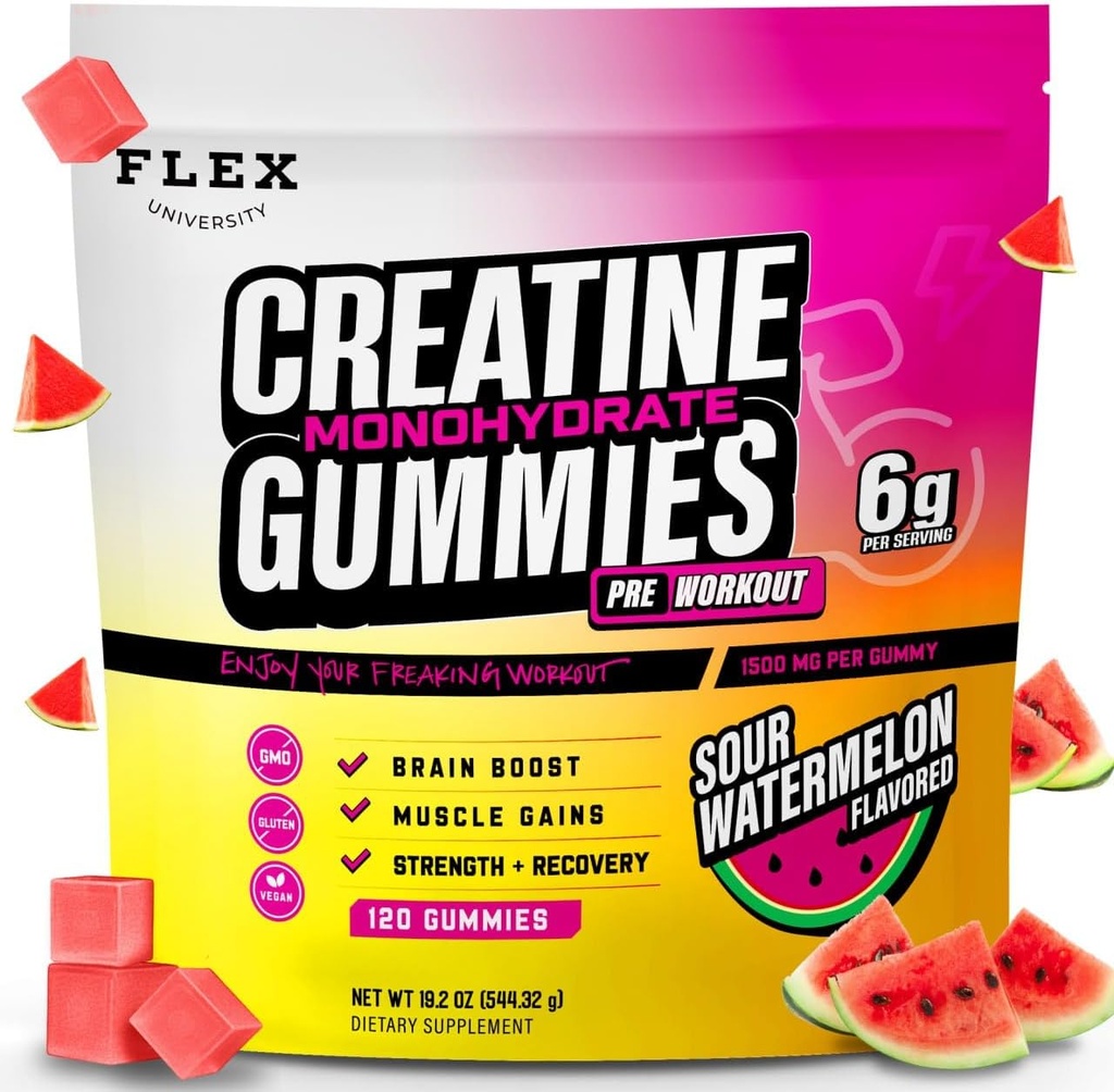 Creatine PreWorkout Gummies miesten Naiset 6g, Creatine Monohydraatti Pre Post Treout Recovery Lihas Building Supplement Protein Chewables, Vegan Watermelon Creatina Gooty Growth Gaines (120 Ct)