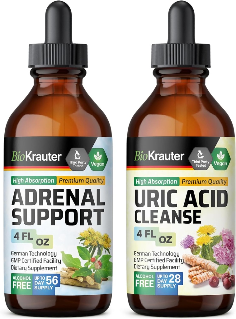 BIO KRAUTER Adrenal Support Tincture 4 Fl. Oz & Uric Acid Support Tincture 4 Fl. Oz.