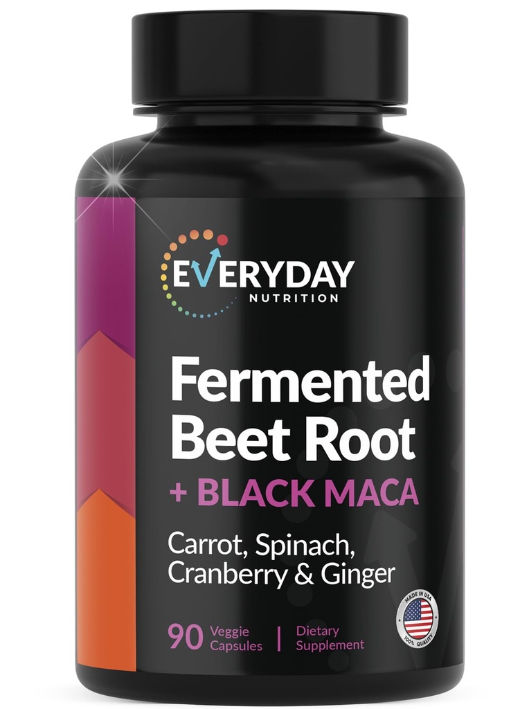 Organic Fermented Beet Root, Black Maca, Carrot, Spinach, Cranberry, Ginger | Förbättrad övergripande hälsa för kvinnor och män | Made in USA | 90 Veggie Capsules