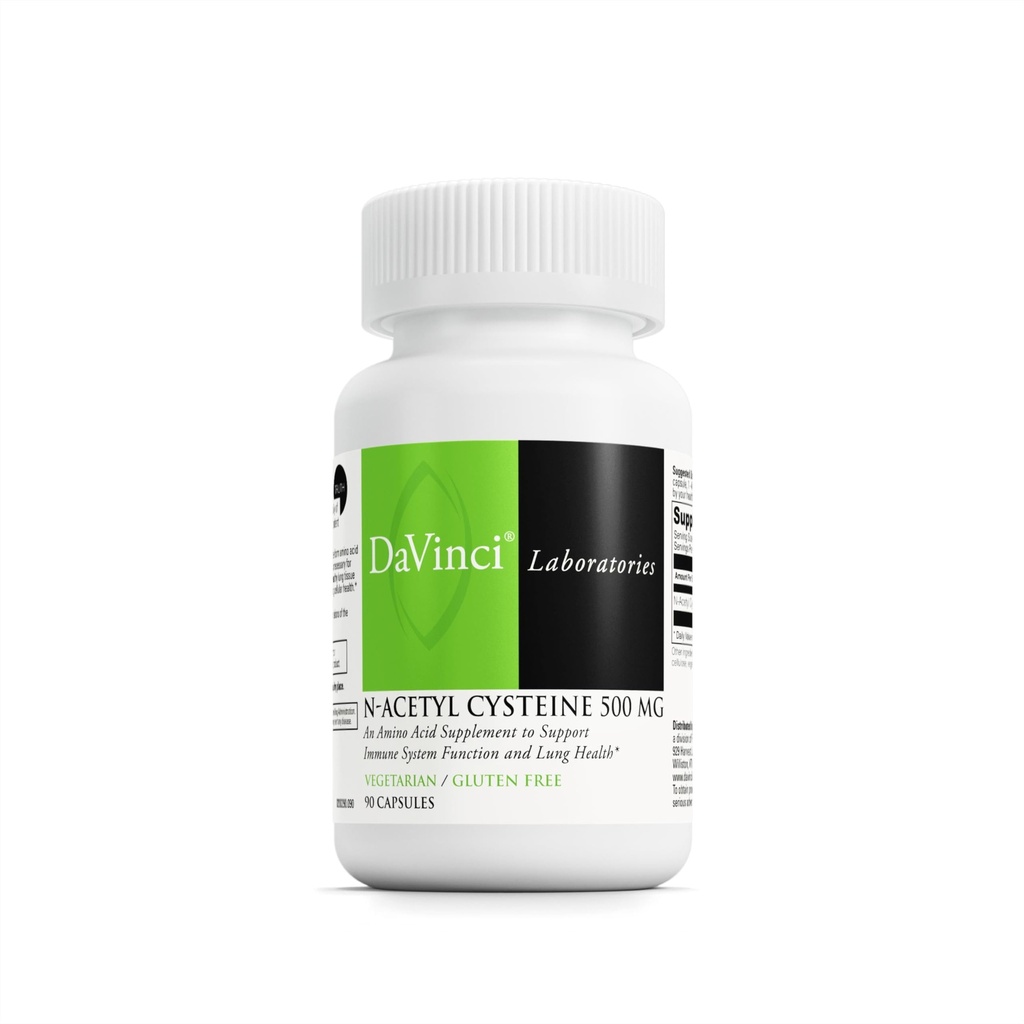 DAVINCI Laboratories - N-Acetyl Cysteine 500 mg - Aminohappo täydentää tukea immuunijärjestelmän toimintaa ja keuhkojen terveys - kasvissyöjä, Gluteeniton - 90 kapselia