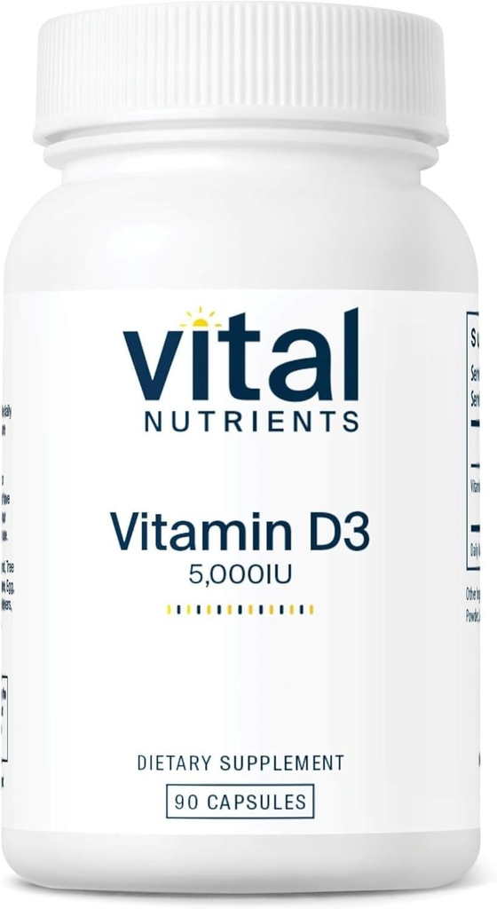 Vital Nutrients Vitamin D 5000 IE | Vitamin D3 Supplement | Healthy Bones, Teeth, Muscles*| Cellular & Immune Function | Calcium Absorption | Gluten, Dairy och Soy Free | 90 kapslar