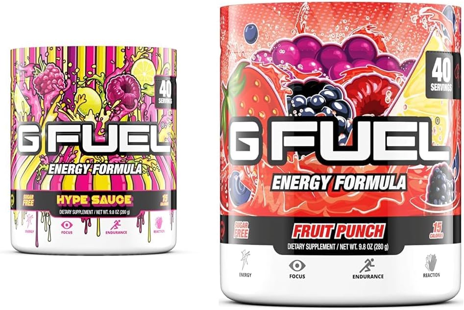 G bränsle Hype Sauce Energy Powder, Sugar Free, Clean Caffeine Focus Supplement, Water Mix & Fruit Punch Tub (40 portioner) Elite Energy and Endurance Formel, 9,8 oz (280g)
