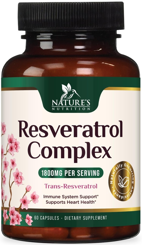 Resveratrol Supplement 1800mg - Extra Strength Antioksidantteja terveen ikääntymisen ja immuunisupport - Heart Health & Cellular Energy Support - Ei-GMO, Biosablet Trans-Resveratrol - 60 vegan kapselit