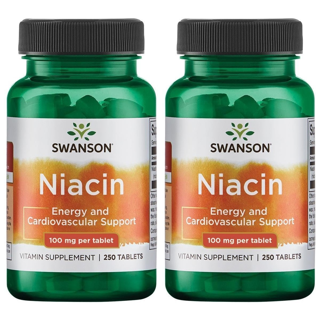Swanson Niacin (Vitamin B3) - vitamiini täydentää tukee sydämen terveys ja hiilihydraatti aineenvaihdunta - edistää luonnon energian tuotantoa - (250 tablettia, 100 mg NE Each) (2 pakkaus)