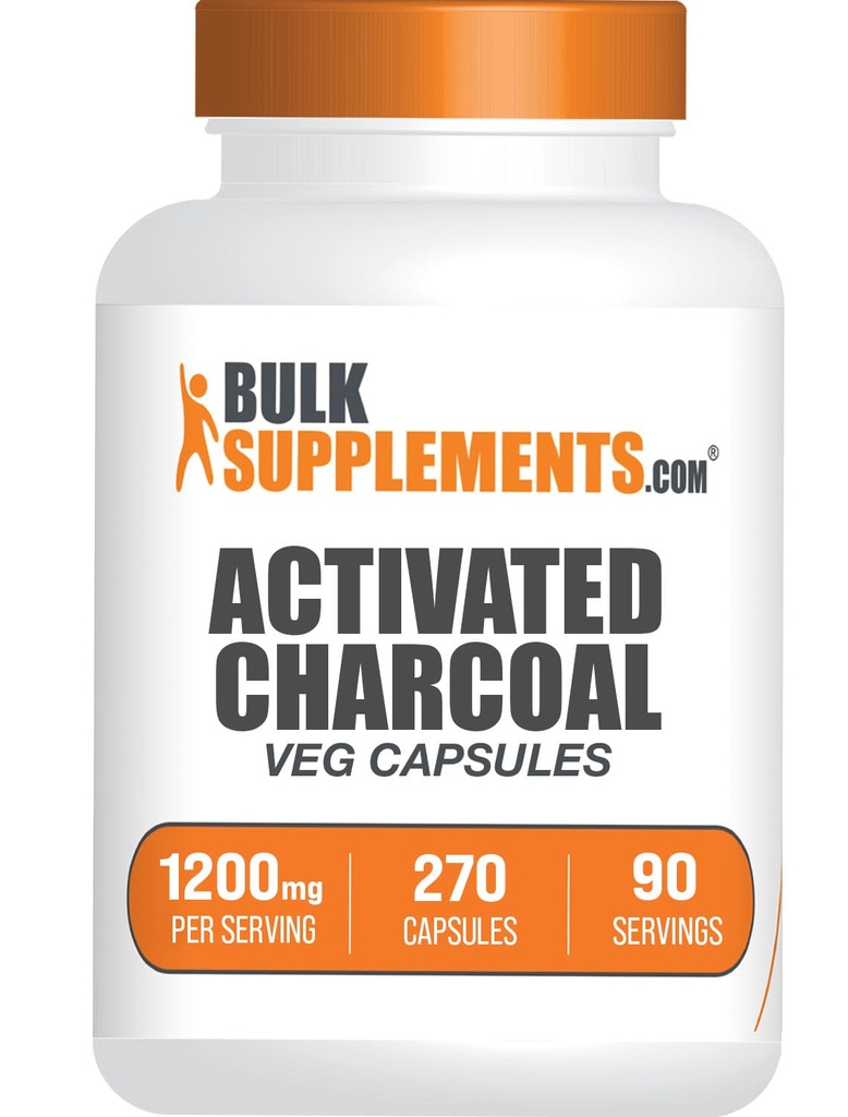 BulkSupplements.com Aktiivihiilikapselit - Kookoshiili, Aktivoitu hiilihiili munuaistukeen, Aktivoidut hiilipitoiset pillerit - Vegan, 3 kapselia per tarjoilu (1200 mg), 270 Veg kapselia