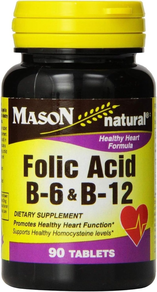 Mason Natural Folic Acid, B-6 & B-12 Tabletit 90 ea (pakkaus 2)