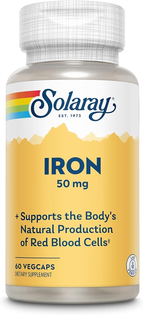 SOLARAY Rauta kapselit 50mg - rauta täydentää naisten ja miesten w/Parsley ja keltainen munan juuri, tukee kehon luonnollinen tuotanto punaisia verisoluja, 60 päivän takuu, 60 palvelinta