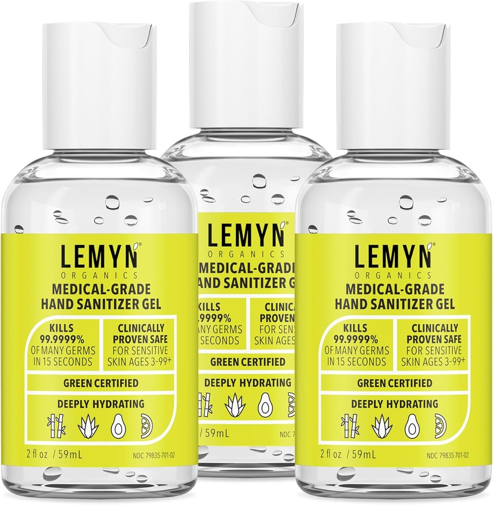 Lääketieteellisen luokan käsi Sanitizer Gel - 97% ORGAANINEN - 2 FL.OZ. PAKKAUS 3