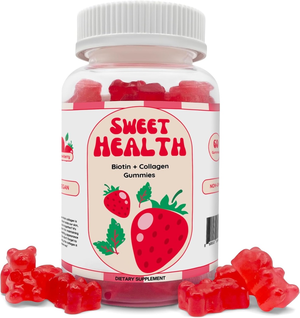 Sweet Health Hair Gummies ... Nuori iho + hiusten kasvu + vahvemmat kynnet 10000% Biotiini + kollageeni