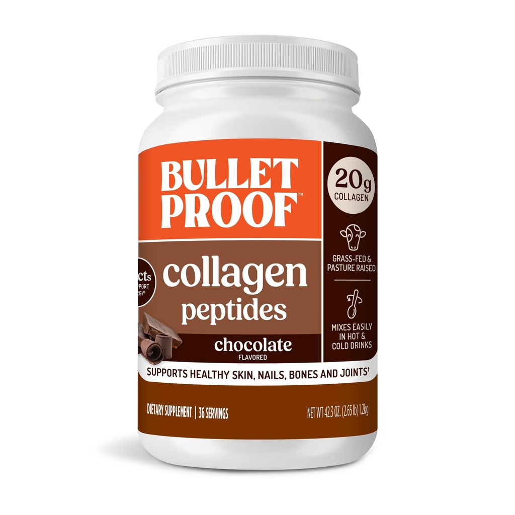 Luodinkestävä suklaakollageeniproteiinijauhe MCT öljyllä, 19g proteiinia, 42.3 Oz, arvo koko, kollageenin Peptidit ja aminohapot terveelle iholle, luut ja nivelet